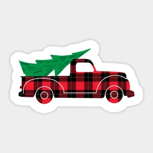 Christmas Plaid truck with tree Sticker